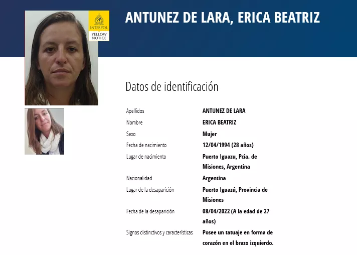  Puerto Iguazú: la desaparición de Érica Antúnez de Lara con alerta amarilla de Interpol