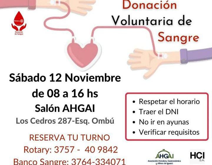  El 12 de noviembre se realizará la Campaña de Donación Voluntaria de Sangre en la sede de la AHGAI