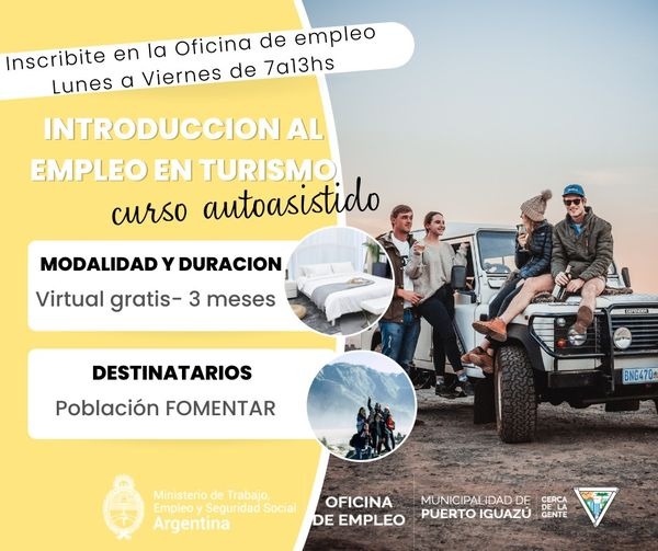  Curso autoasistido de Introducción al Empleo en Turismo: Inscribite en la Oficina de Empleo de Pto. Iguazú