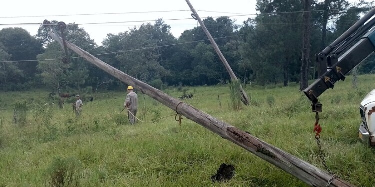  Fuertes ráfagas de viento tumbaron postes y afectaron el tendido eléctrico en el Alto Uruguay