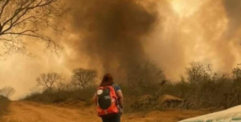  Evacúan en Paraguay a decenas de mujeres y niños por el avance de un feroz incendio forestal