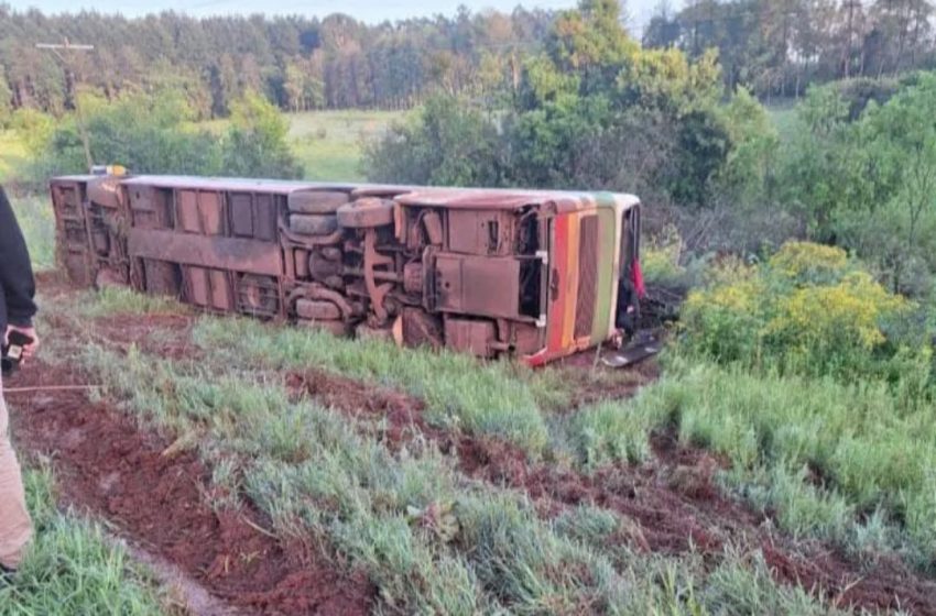  Despiste de un colectivo en Garuhapé: 42 pasajeros fueron asistidos y una mujer continúa atrapada