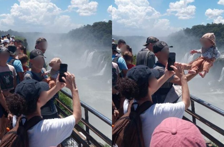  Un hombre expuso a un bebé al vacío en la Garganta del Diablo para tomar una foto