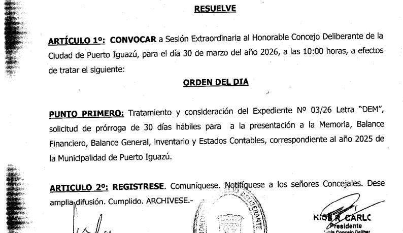  Puerto Iguazú: el Concejo Deliberante convoca a sesión extraordinaria para tratar una prórroga administrativa