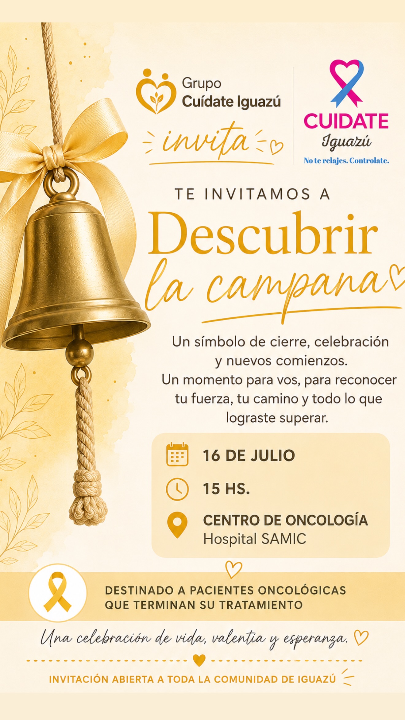 Invitan a participar de «Descubrir una Campana», un emotivo encuentro para celebrar la fortaleza de pacientes oncológicos en Iguazú imagen-8