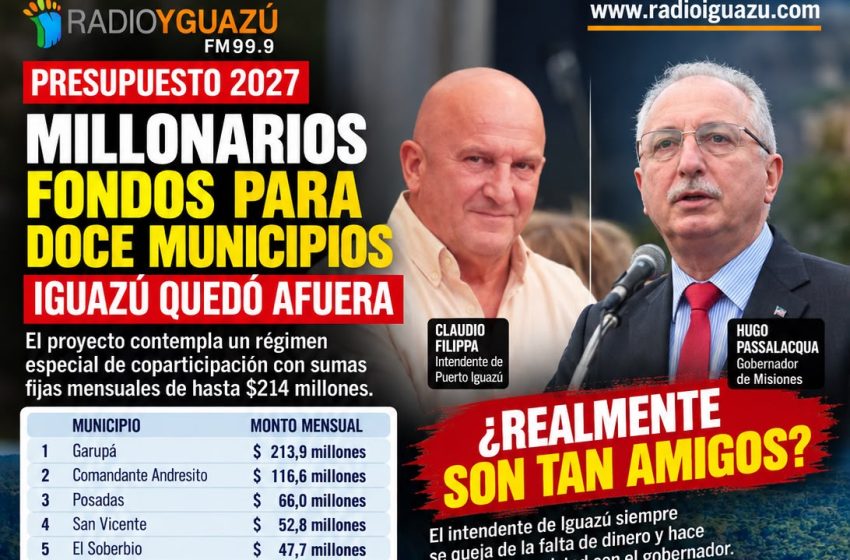  ¿FILIPPA QUEDÓ AFUERA? IGUAZÚ NO APARECE ENTRE LOS MUNICIPIOS CON MILLONARIOS ADICIONALES DE COPARTICIPACIÓN