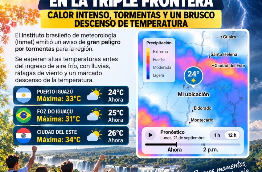  ALERTA EN LA TRIPLE FRONTERA: CALOR DE HASTA 34°C, TORMENTAS Y UN BRUSCO CAMBIO DE TEMPERATURA