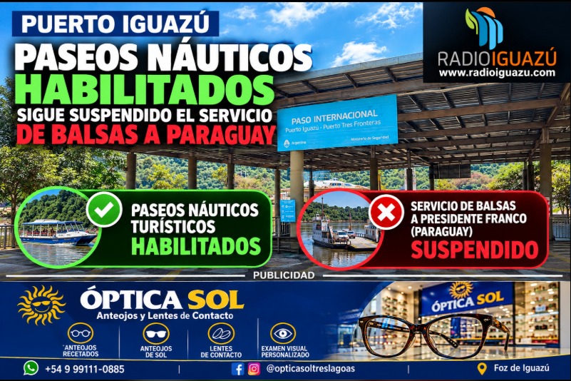 Puerto Iguazú: habilitaron los paseos náuticos turísticos, pero continúa suspendido el servicio de balsas a Paraguay