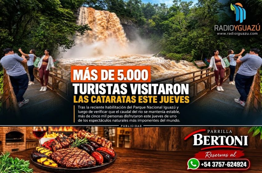  Más de cinco mil turistas visitaron las Cataratas del Iguazú este jueves tras la crecida extraordinaria del río