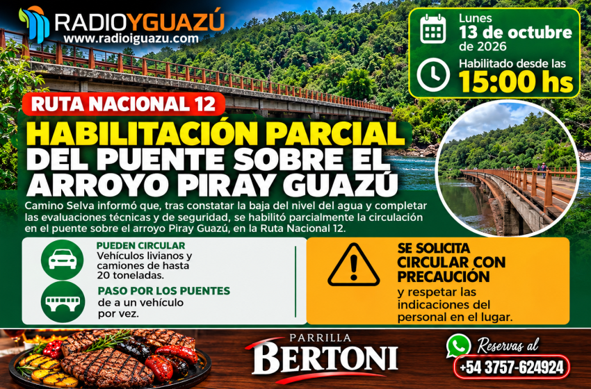  RUTA 12: HABILITAN PARCIALMENTE EL TRÁNSITO TRAS LA CRECIDA DEL RÍO PARANÁ