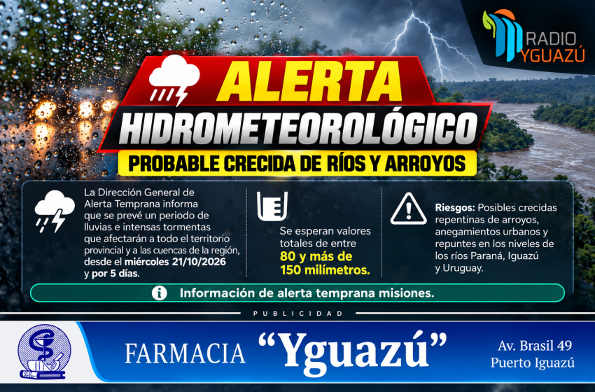  Alerta hidrometeorológica en Misiones: prevén lluvias intensas y posibles crecidas de ríos y arroyos