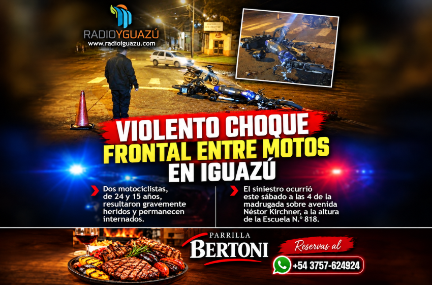  VIOLENTO CHOQUE FRONTAL ENTRE MOTOS EN IGUAZÚ: DOS HERIDOS GRAVES, UNO DE ELLOS MENOR DE EDAD
