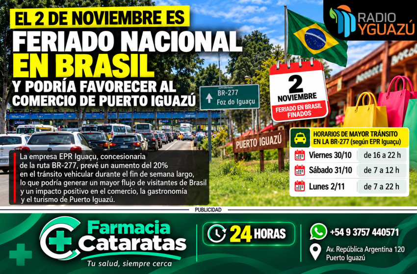  El 2 de noviembre es feriado nacional en Brasil y podría favorecer al comercio de Puerto Iguazú
