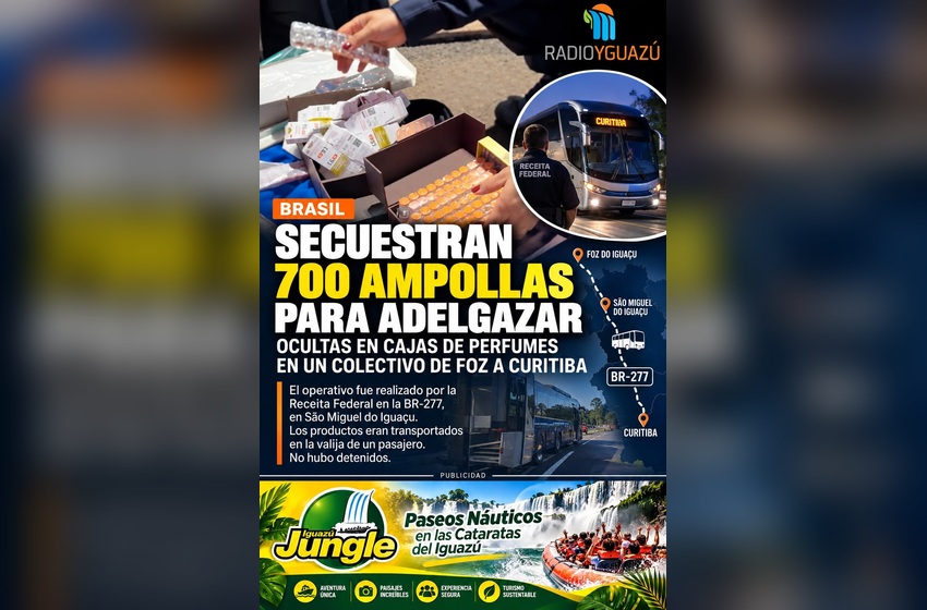  Brasil: secuestran 700 ampollas para adelgazar ocultas en cajas de perfumes en un colectivo que salió de Foz de Iguazú
